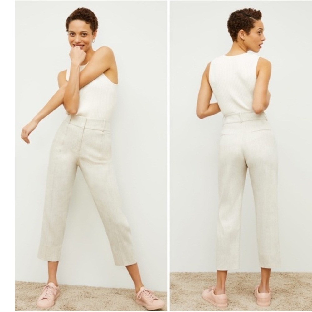 MM LaFleur Womens Linen Blend Tailored Ankle Pants Beige High Rise Size 0